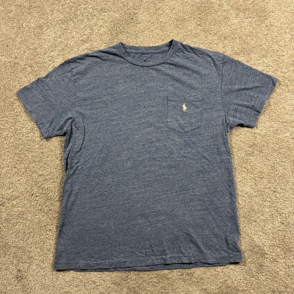 Polo Ralph Lauren Men Blue Heathered Pocket TShirt Size M Pony Logo Short Sleeve